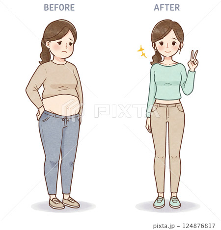 ダイエットビフォーアフターの女性イラスト 124876817