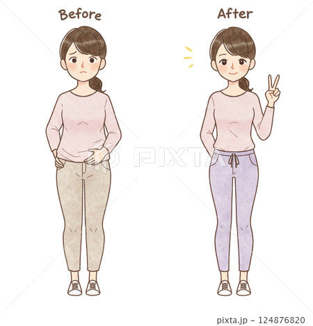 ダイエットビフォーアフターの女性イラスト 124876820