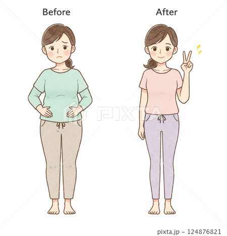 ダイエットビフォーアフターの女性イラスト 124876821