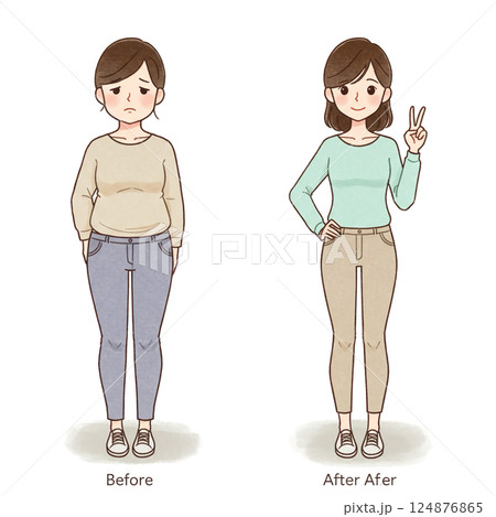 ダイエットビフォーアフターの女性イラスト 124876865
