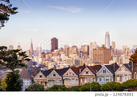 Pastel-colored evening photo of the Painted Ladies in San Francisco Pastel-colored evening photo of the Painted Ladies in San Francisco 124876891
