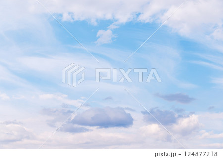 Majestic sunny sky with scattered small clouds Majestic sunny sky with scattered small clouds 124877218