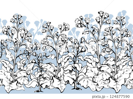 Big blooming burdock. Vector drawing Big blooming burdock. Vector drawing 124877590
