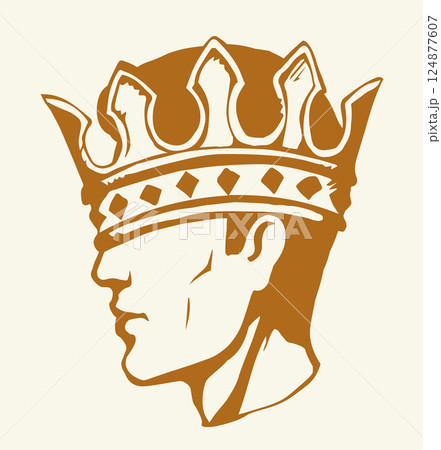 Profile of a handsome man with too big crown. Vector drawing Profile of a handsome man with too big crown. Vector drawing 124877607