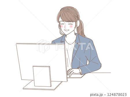 パソコンの前で電話しているオペレーターのイラスト 124878023