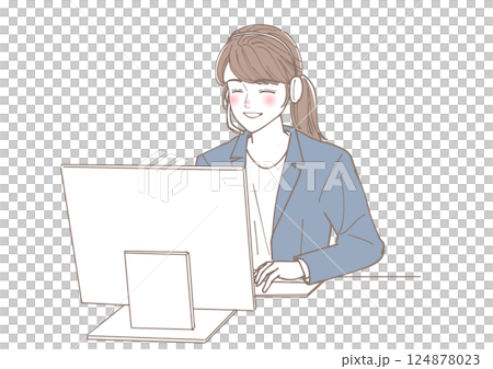 パソコンの前で電話しているオペレーターのイラスト 124878023