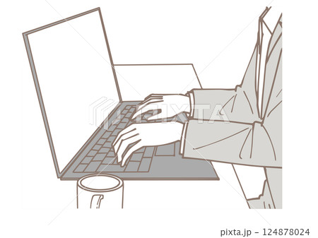 ノートパソコンに入力している手元のイラスト 124878024