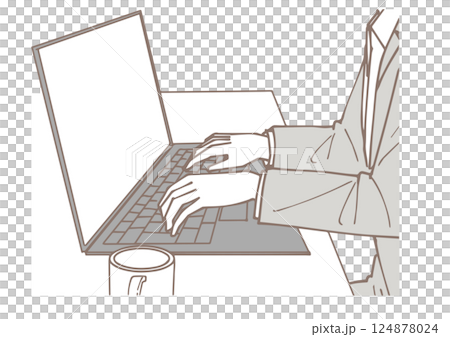 ノートパソコンに入力している手元のイラスト 124878024