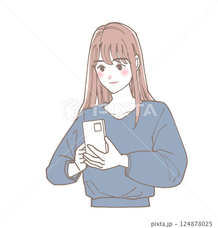 スマートフォンを見ている女性のイラスト 124878025