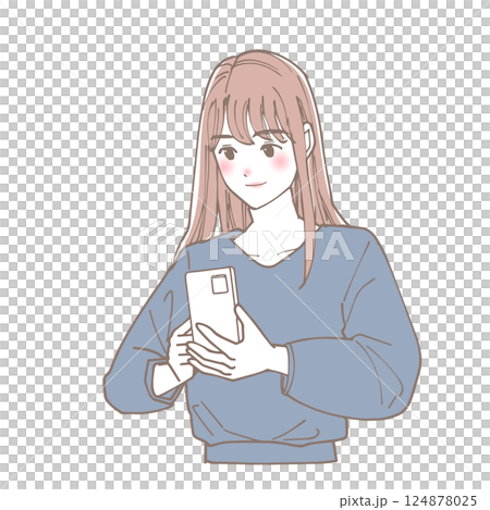 スマートフォンを見ている女性のイラスト 124878025