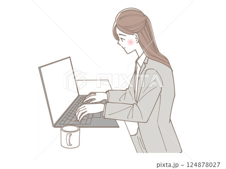 仕事をしている女性のビジネスマンのイラスト 124878027