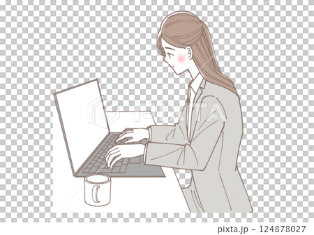 仕事をしている女性のビジネスマンのイラスト 124878027