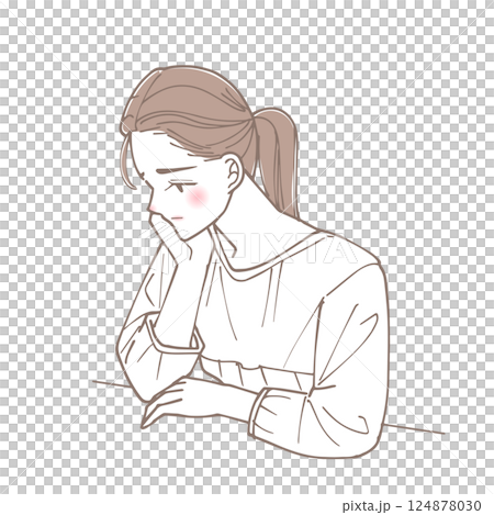 一位女士用手托著下巴思考的插圖 一位女士用手托著下巴思考的插圖 124878030