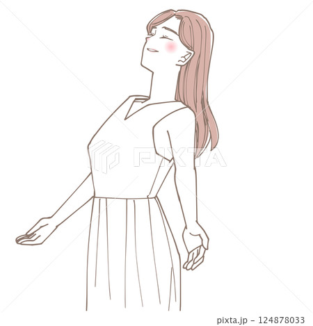 深呼吸をしている女性のイラスト 深呼吸をしている女性のイラスト 124878033