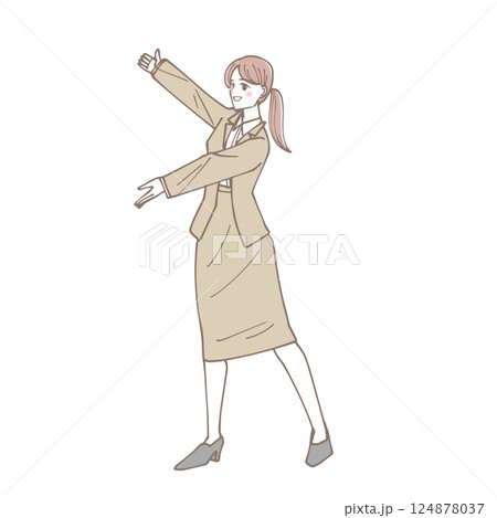 体で横に視線誘導をしている女性のイラスト 124878037