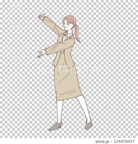 体で横に視線誘導をしている女性のイラスト 124878037