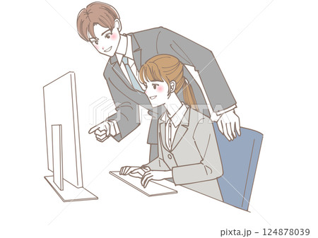 仕事を教えている男性社員のイラスト 124878039