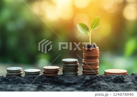 投資の成長を象徴するコインと新芽のイラスト 124878040