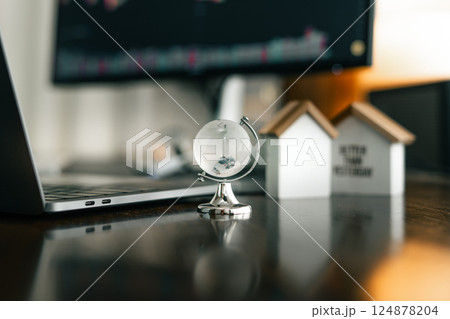 global network concept,Crystal globes on desks and laptops are coming online 124878204