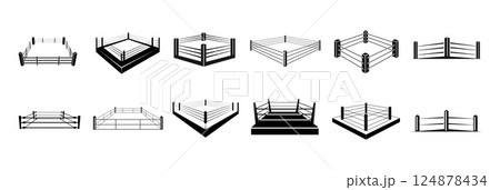 Boxing Ring Icon Set. Sport Arena Silhouettes, Logos, and Fighting Zone Designs in a vector illustration Boxing Ring Icon Set. Sport Arena Silhouettes, Logos, and Fighting Zone Designs in a vector illustration 124878434