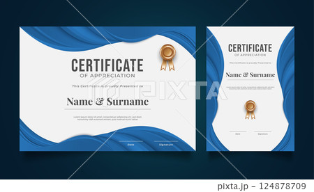Modern Certificate Template with Blue Paper Cut Style Modern Certificate Template with Blue Paper Cut Style 124878709