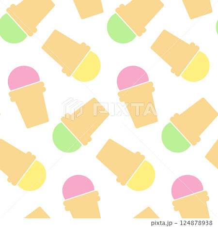 Colorful Ice Cream in waffle cup Seamless Pattern Pistachio Vanilla Sundae Multicolored Background 124878938