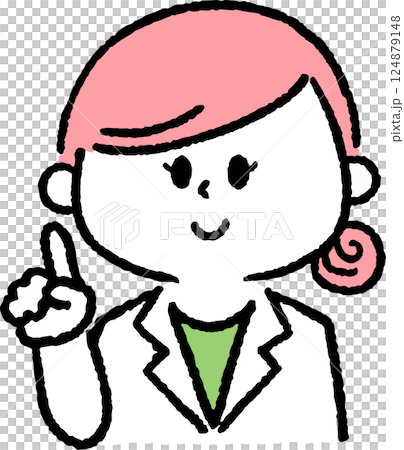 一位穿白大褂的女士指著 一位穿白大褂的女士指著 124879148
