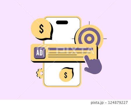 PPC advertising concept with smartphone, click-through ad, money symbol and target. Ideal for marketing visuals and digital campaigns. Ppc ads marketing vector illustration and icons PPC advertising concept with smartphone, click-through ad, money symbol and target. Ideal for marketing visuals and digital campaigns. Ppc ads marketing vector illustration and icons 124879227