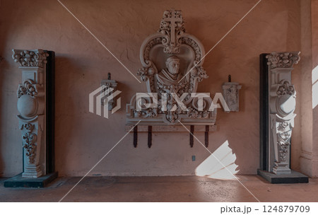 San Diego, California, USA- November 4 2004: Panama-California Sculpture Court in Casa del Prado courtyard in Balboa park A hidden courtyard houses early 20th-century plaster masterpieces. 124879709