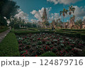 San Diego, California, USA- November 4 2004: Alcazar Garden is a formal garden in Balboa Park. It is named for Alcazar Castle in Seville, Spain; its design is patterned after the castle's gardens 124879716