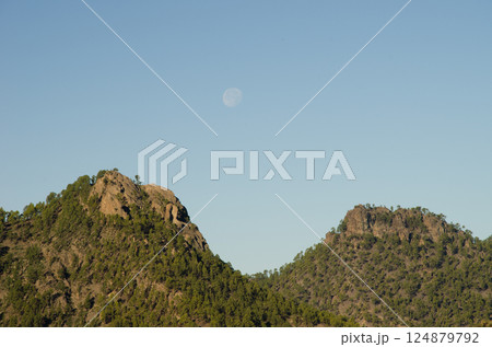 Cliffs and full moon. Cliffs and full moon. 124879792