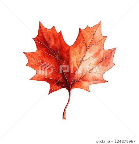 Vibrant red maple leaf capturing the essence of autumn in detailed watercolor style 124879967