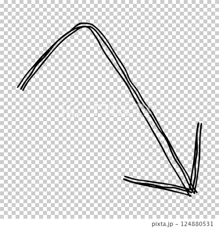 Downward right-angled arrow hand-drawn line icon Monochrome vector illustration with multiple overlapping lines Downward right-angled arrow hand-drawn line icon Monochrome vector illustration with multiple overlapping lines 124880531
