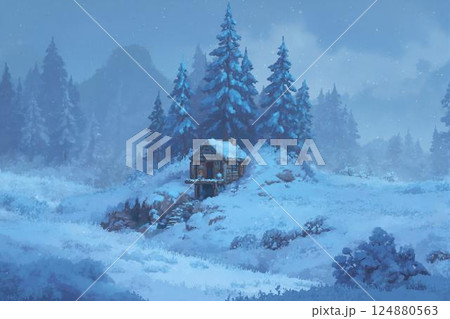 winter landscape with snowy fir trees winter landscape with snowy fir trees 124880563