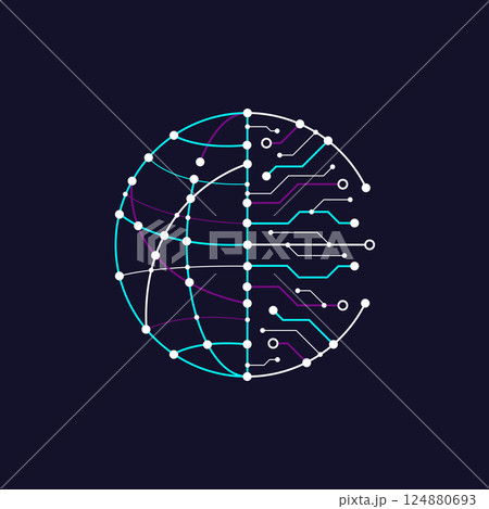 Logo of global made of circuit lines with technology big data flowing. Vector illustration Logo of global made of circuit lines with technology big data flowing. Vector illustration 124880693