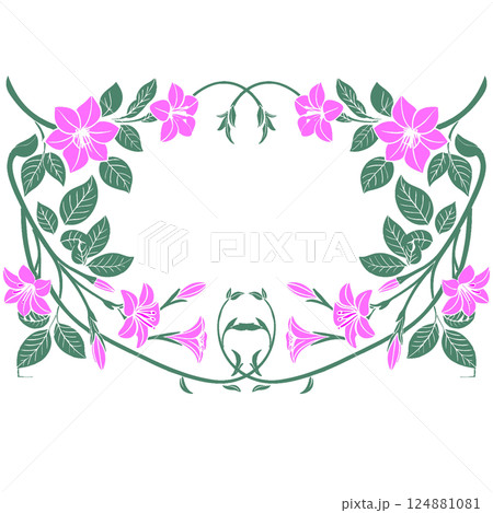 seamless floral pattern in pink, blue and white colors with a bouquet of roses. frame of beautiful flowers and leaves vector design 124881081