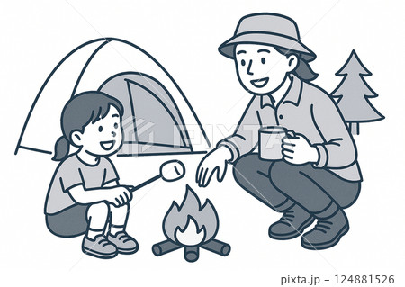 キャンプをする家族 124881526