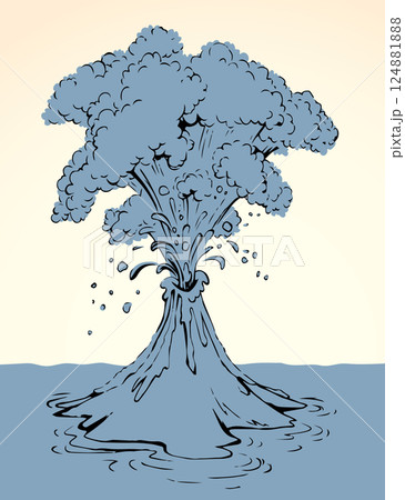 A smoking volcano eruption. Vector drawing 124881888