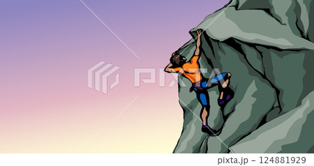 Climber climbs on a rock. Vector drawing Climber climbs on a rock. Vector drawing 124881929