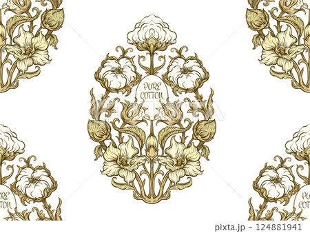 Pure cotton. Cotton plant. Art nouveau style 124881941