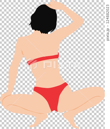 身穿泳衣的女子擺姿勢的插圖 124882023