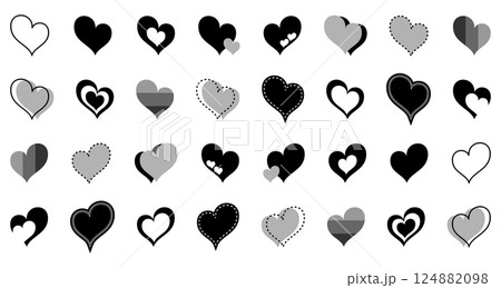 シンプルなハートマーク セット 白黒 124882098