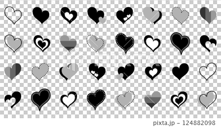 シンプルなハートマーク セット 白黒 124882098