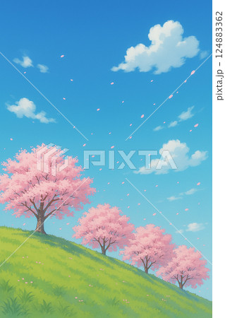 爽やかな青空と満開の桜 124883362