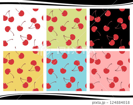 さくらんぼのシームレスパターン6種セット さくらんぼのシームレスパターン6種セット 124884018