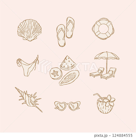 Summer beach icons collection beige 124884555