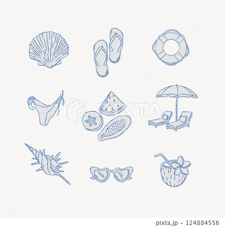 Summer beach icons collection blue 124884556