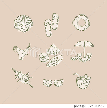 Summer beach icons collection brown 124884557