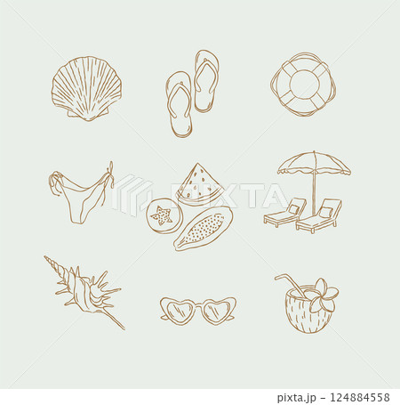 Summer beach icons collection turquoise 124884558