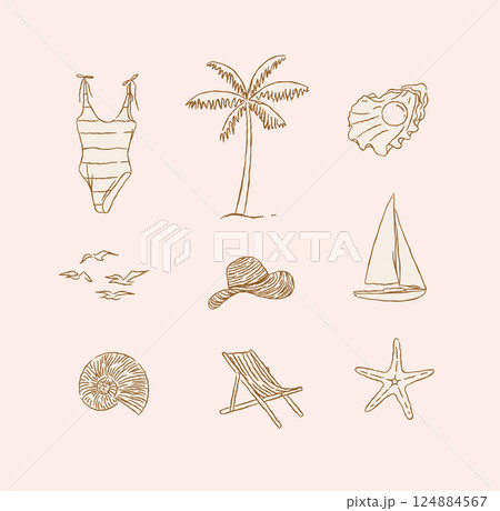 Summer beach relax icons collection beige 124884567